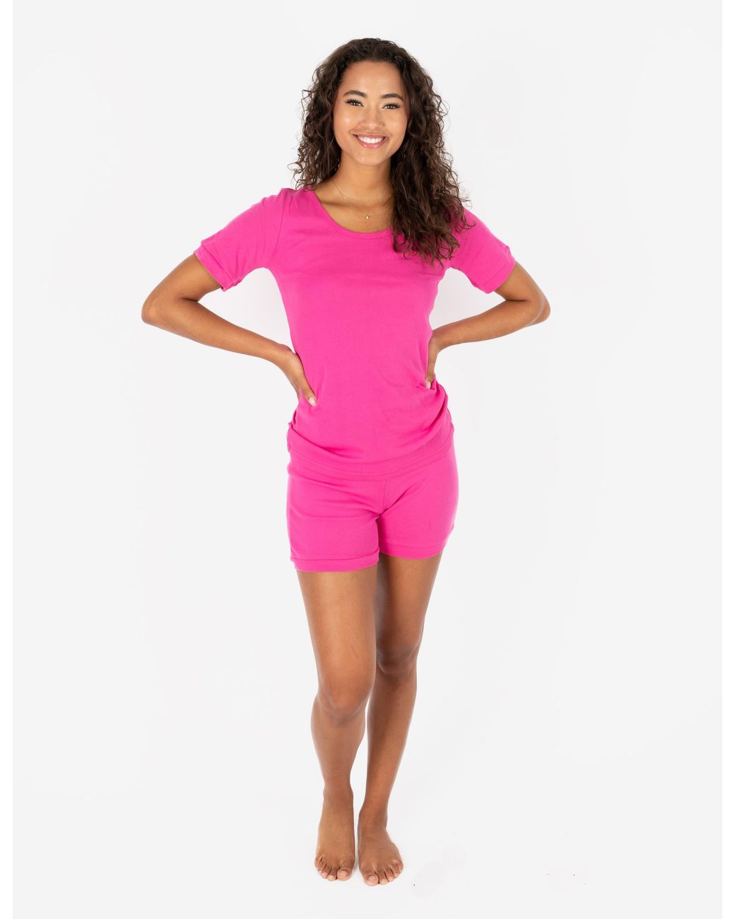 Leveret Pink Short Cotton Solid Pajama Set