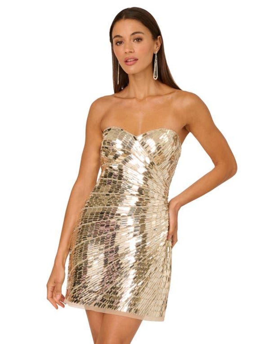 Adrianna Papell Beaded Strapless Minidress in Metallic | Lyst