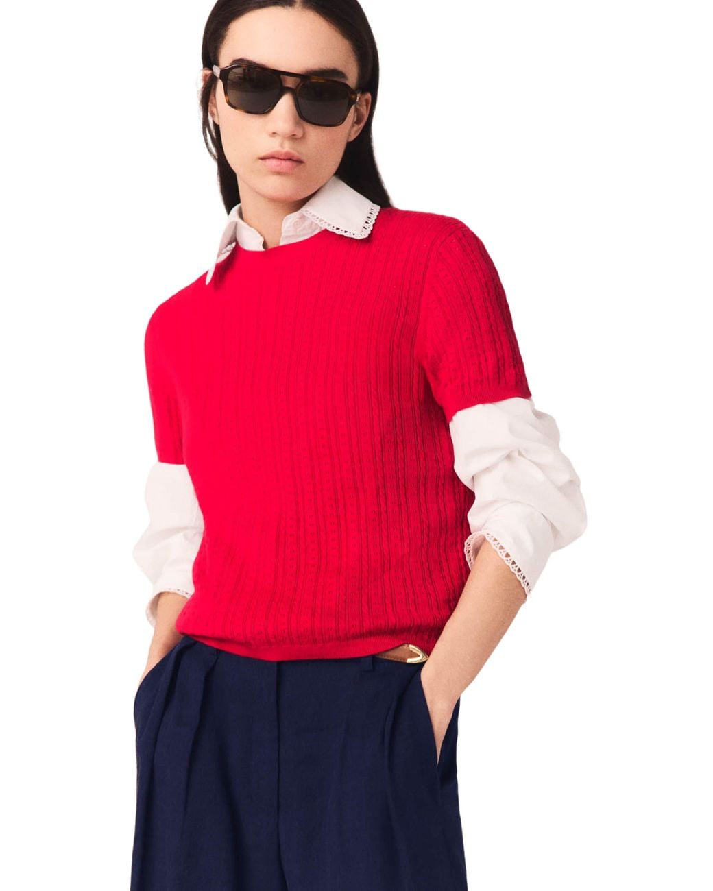 Maje Red Round-Neck Sweater