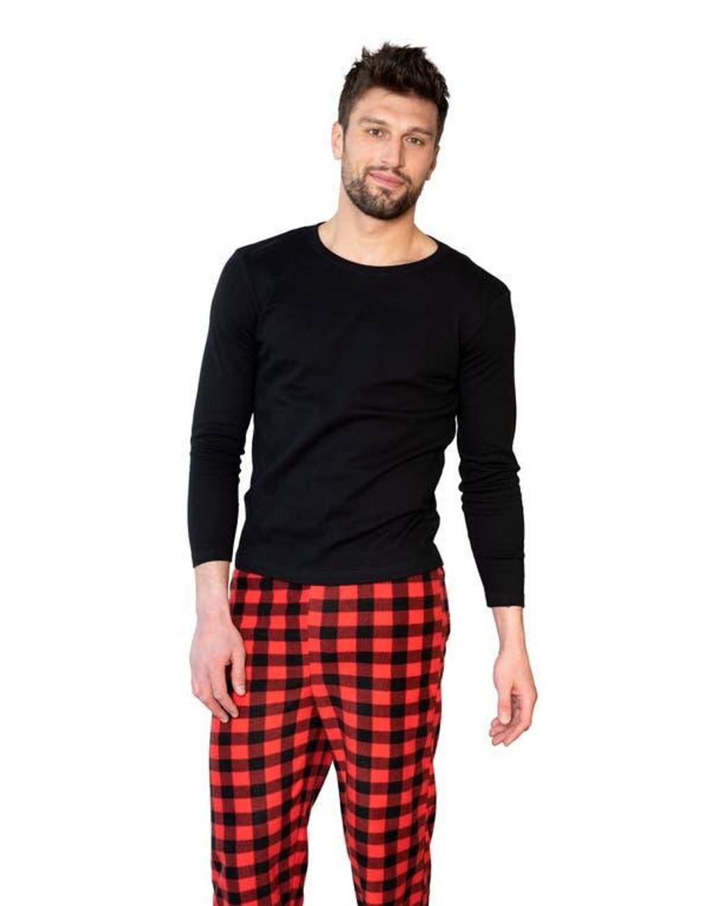 Leveret Red Cotton Top & Fleece Pants Printed Matching Family Holiday Pajama Set for men