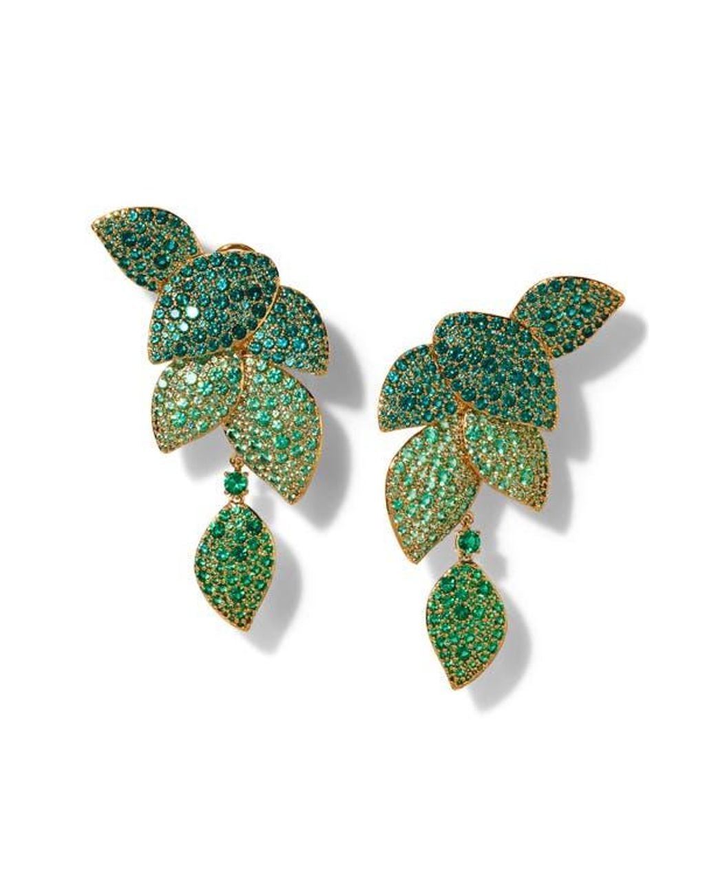 Nadri Green Starlet Leaf Linear Earrings