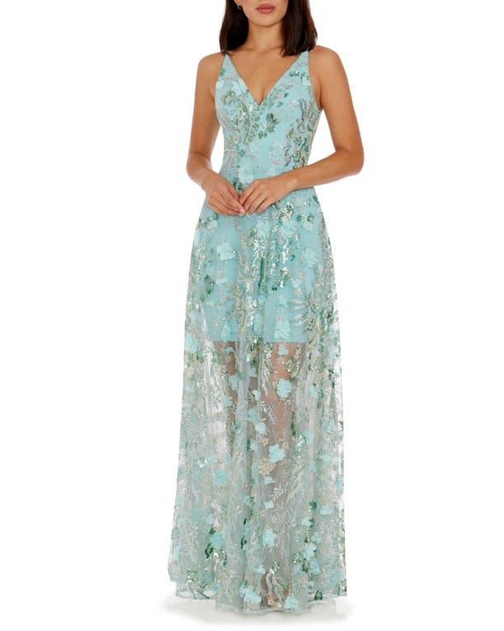 Dress the population sidney floral illusion gown sale
