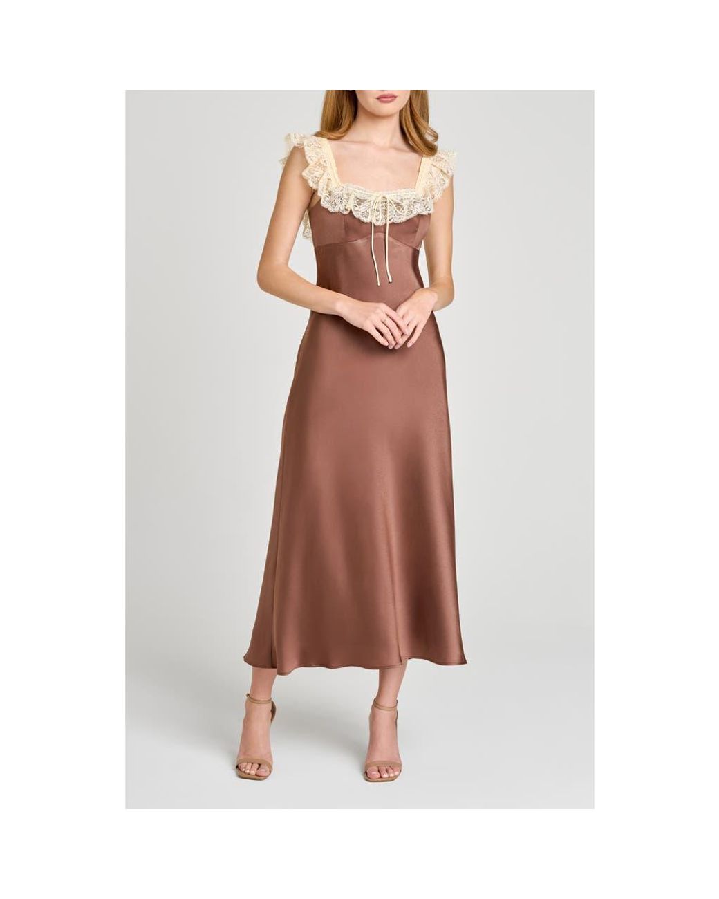 Wayf Ella Lace Trim Slipdress in Brown
