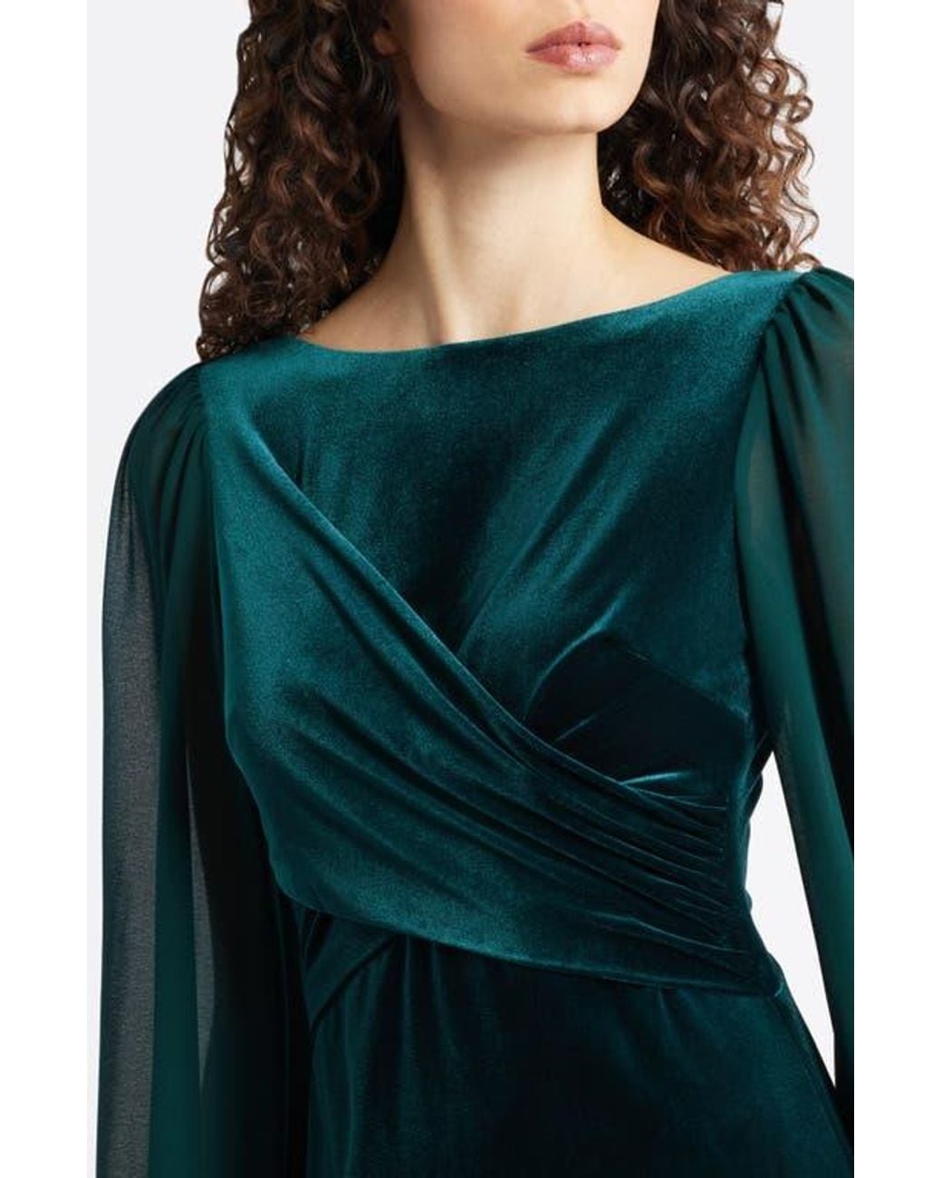 Vince Camuto Long Chiffon Sleeve Velvet Dress in Green | Lyst