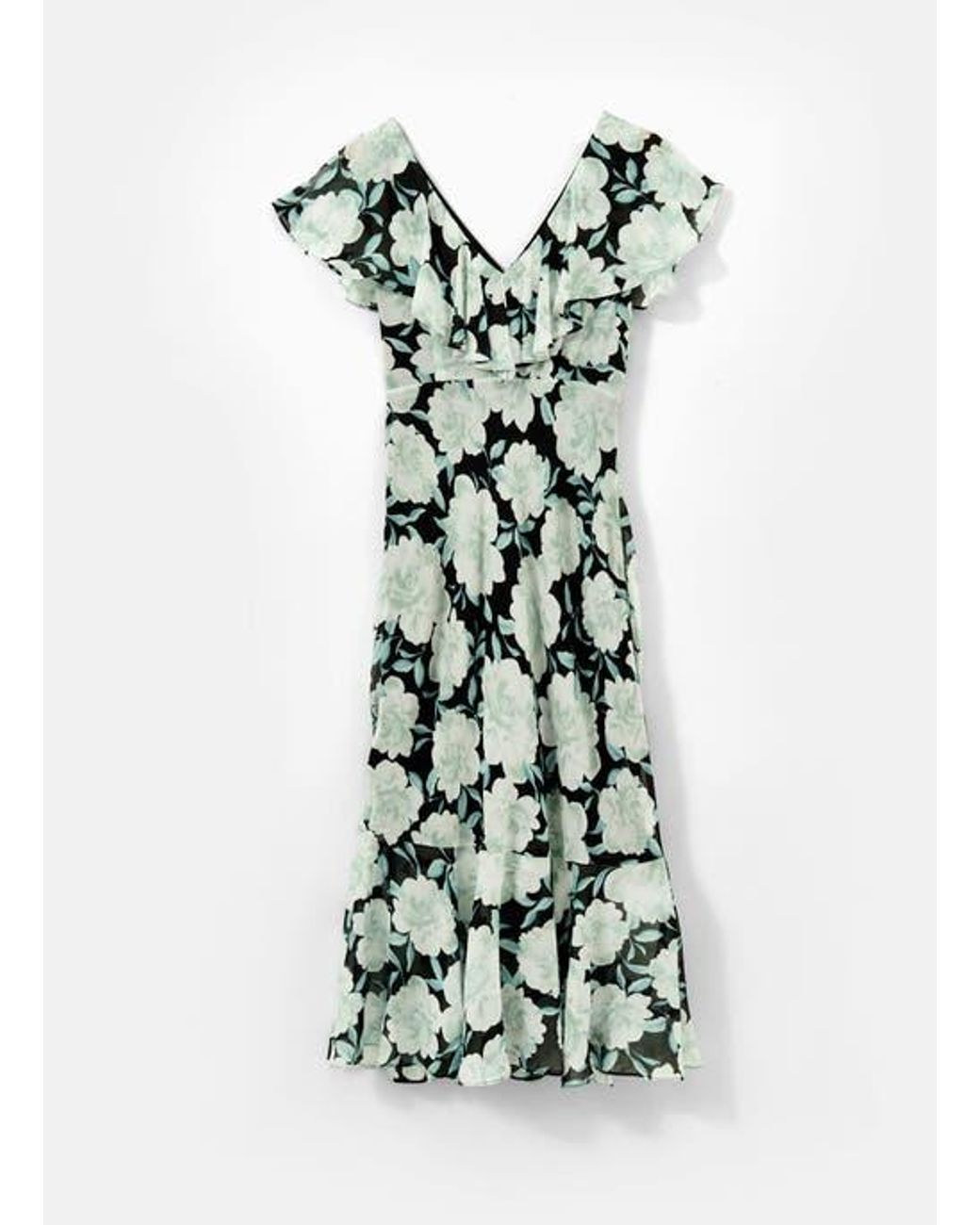 Mint Velvet Floral Print Ruffle Maxi Dress in Green | Lyst