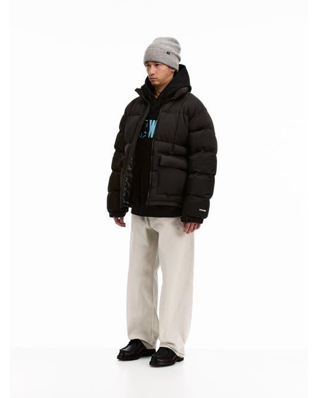 vowels Black Puffer Jacket for men