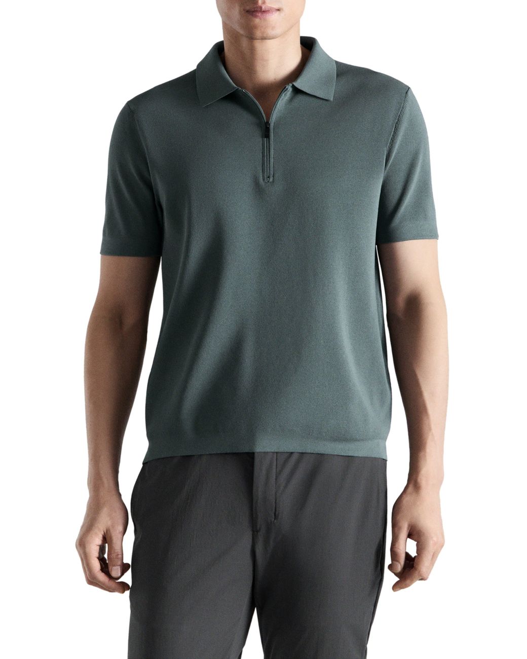 Mango Green Zip Cotton Blend Polo for men