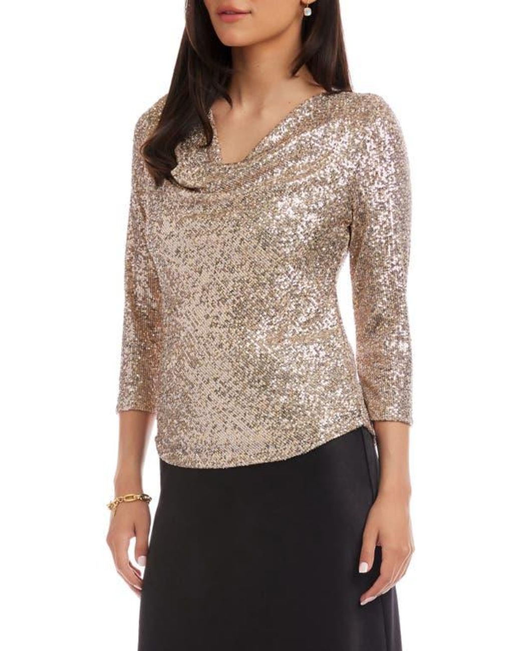Karen Kane Multicolor Sequin Drape Neck Top