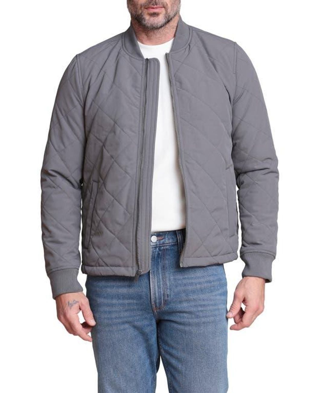 Bagatelle Gray Quilted Bomber Jacket for men