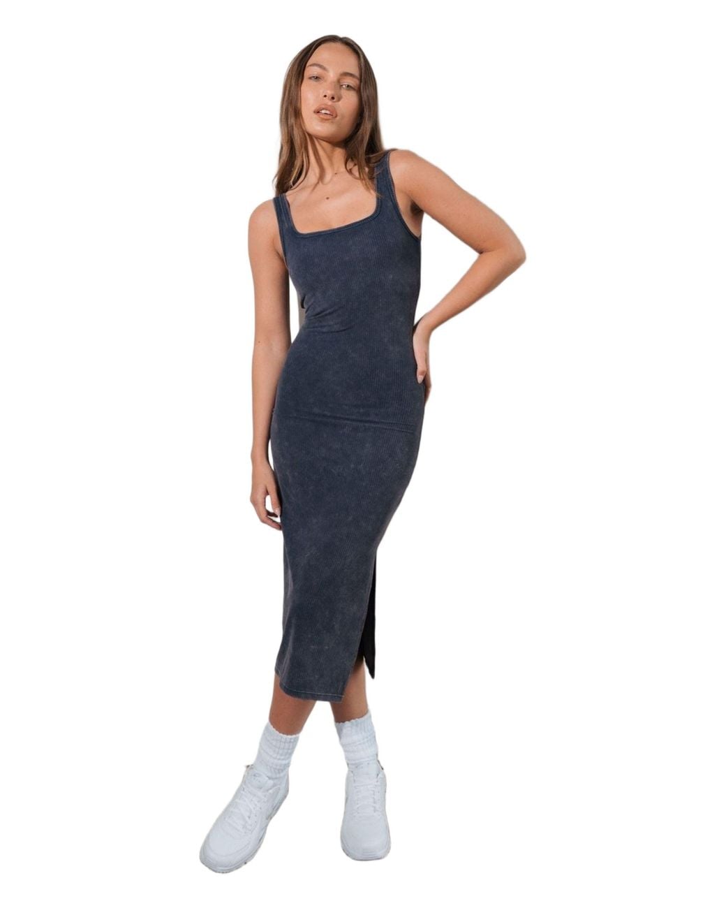 Vitaly Blue Cloud Ii Rib Basic Midi Dress