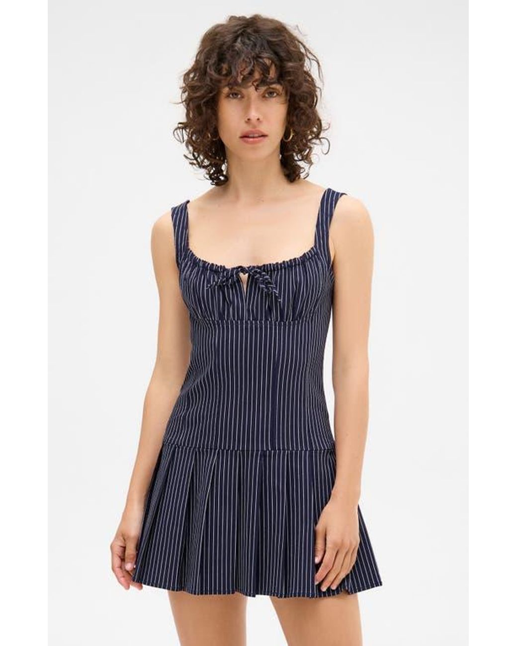 BDG Pinstripe Pinafore Minidress in Blue | Lyst
