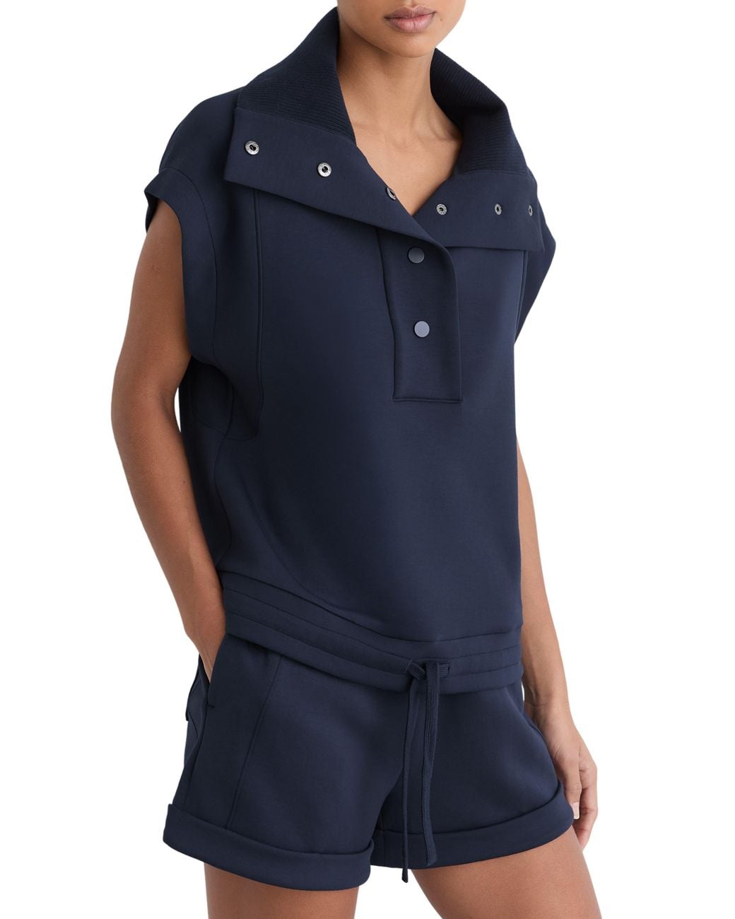 Reiss Blue Phoebe Snap Collar Top