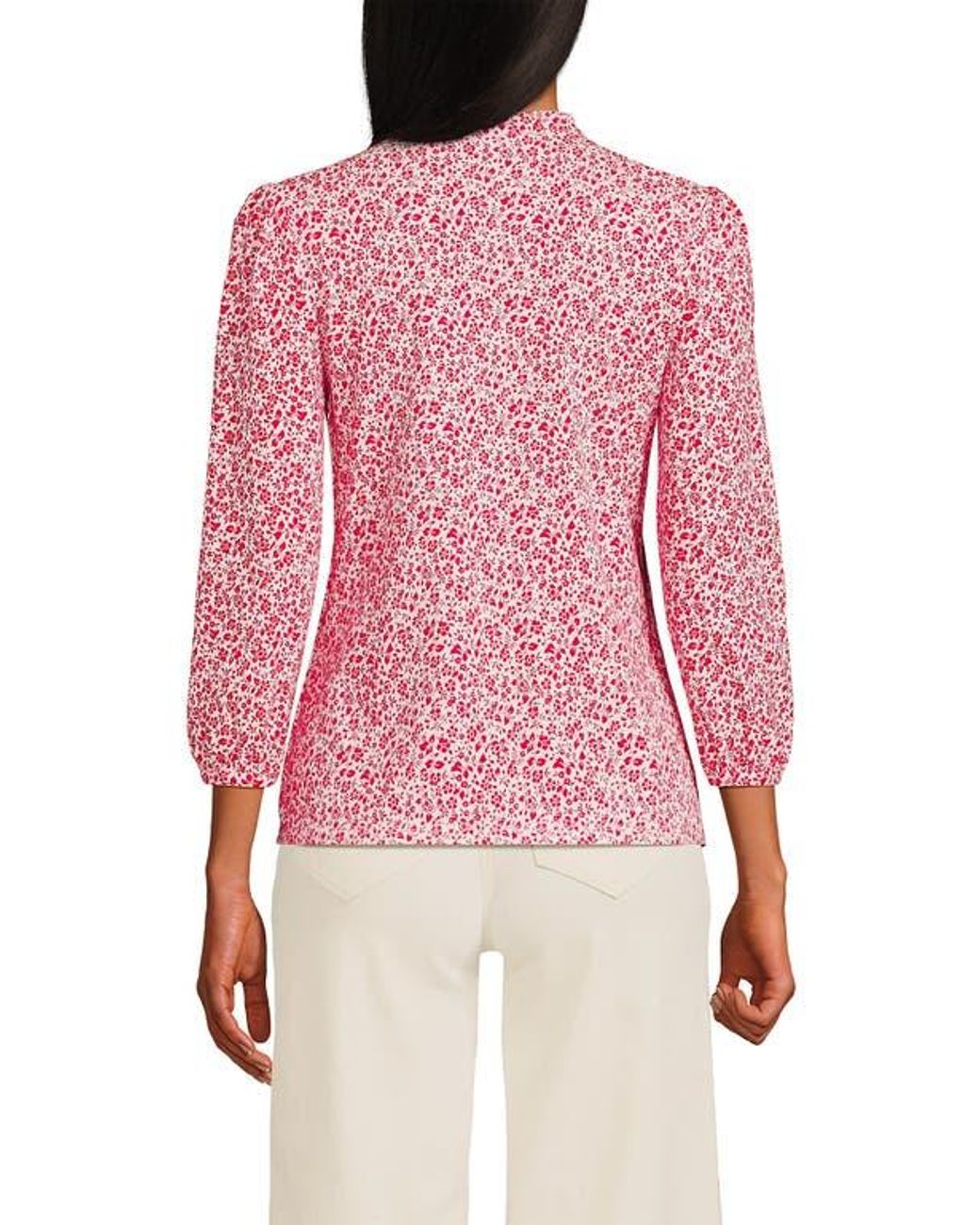 Lands' End White Plus Size Lightweight Jersey Button Pintuck Top