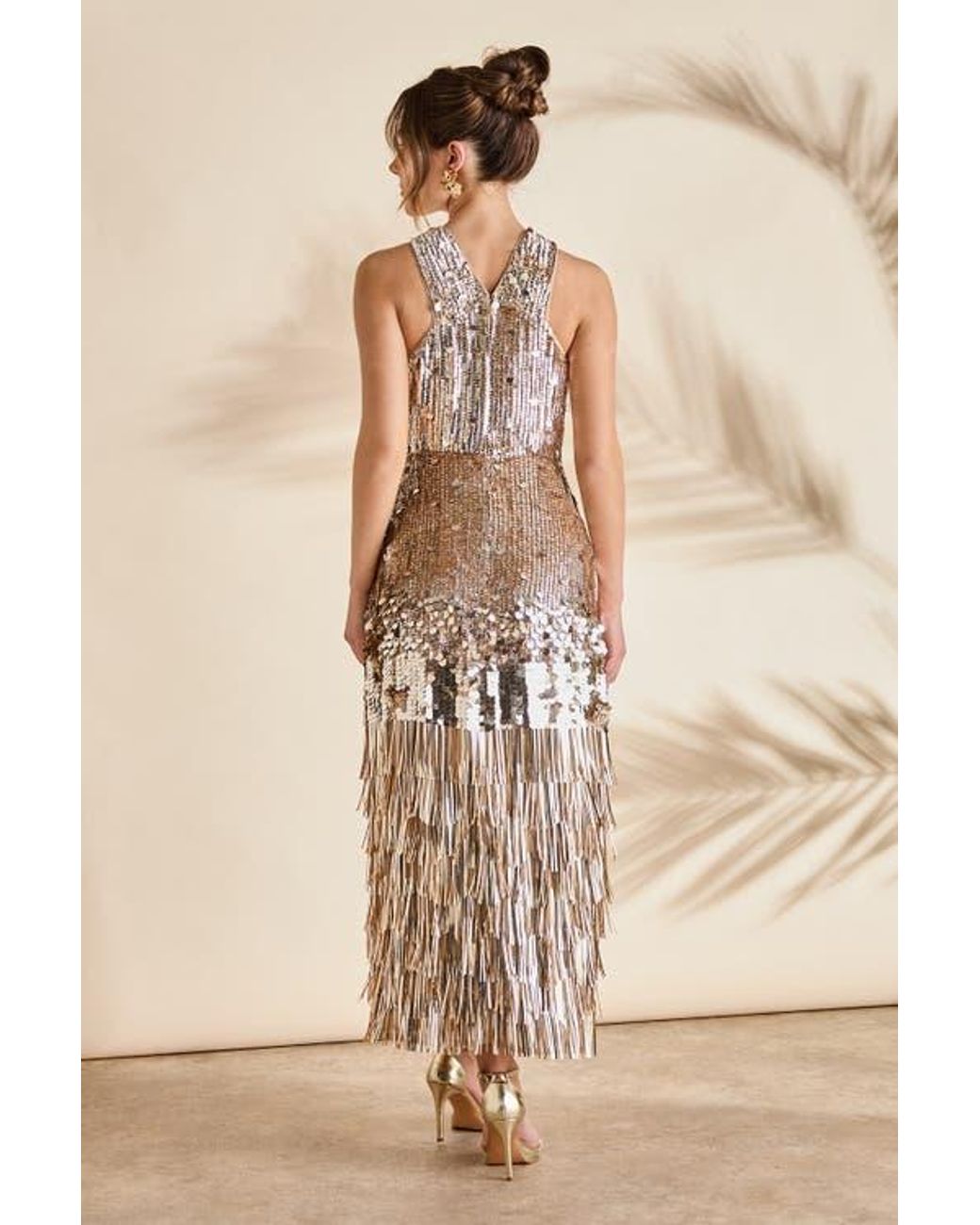 Coast Sequin Tassel Halter Neck Dress in Metallic | Lyst