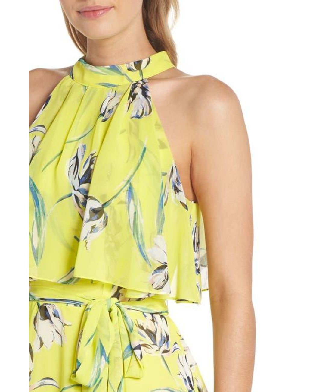 Eliza J Halter Neck Chiffon Maxi Dress in Yellow Lyst