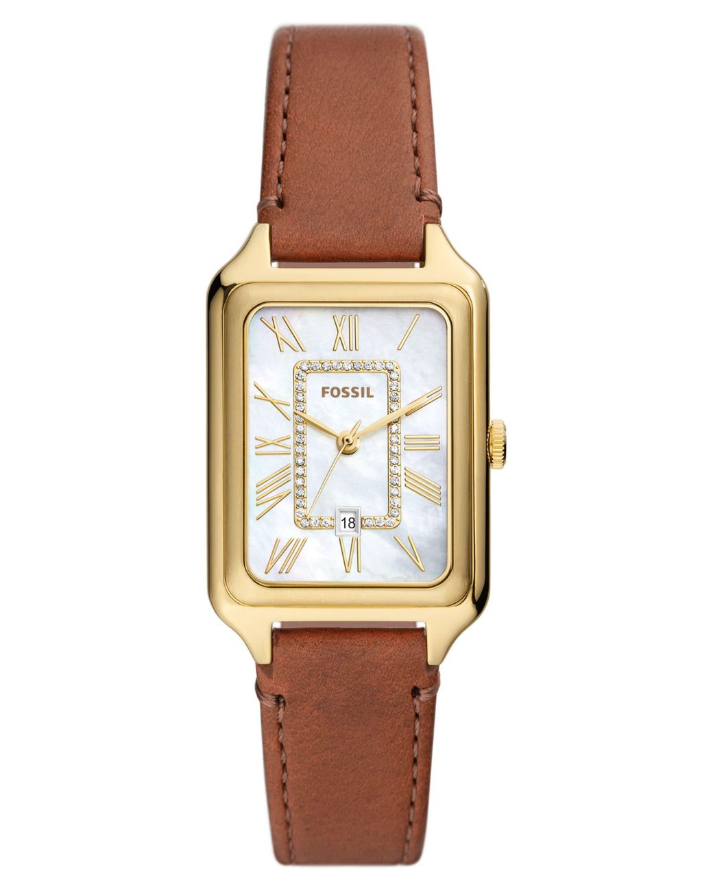 Fossil Brown Raquel Leather Strap Watch, 26Mm