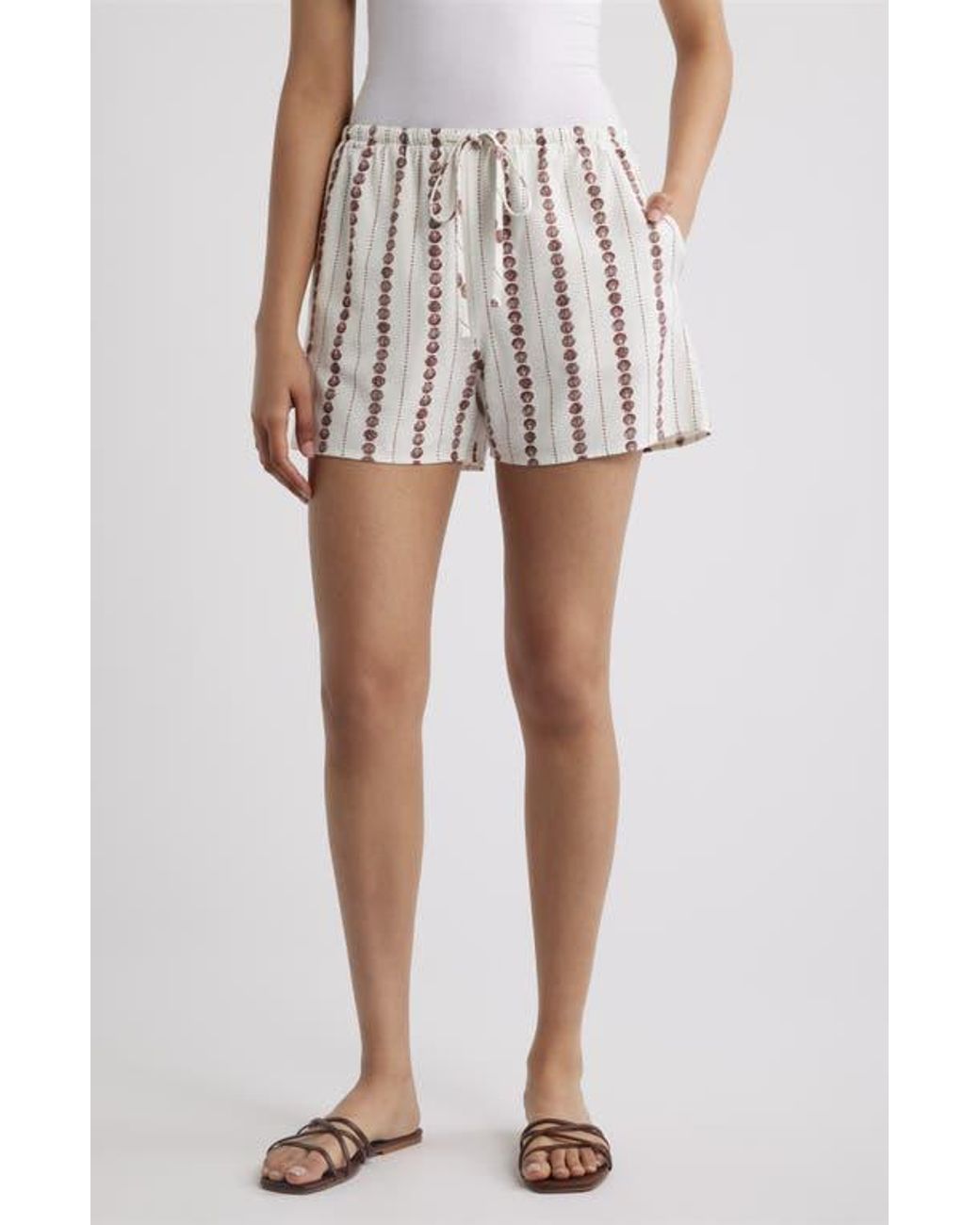 Cloth & Stone White Shell Print Drawstring Shorts