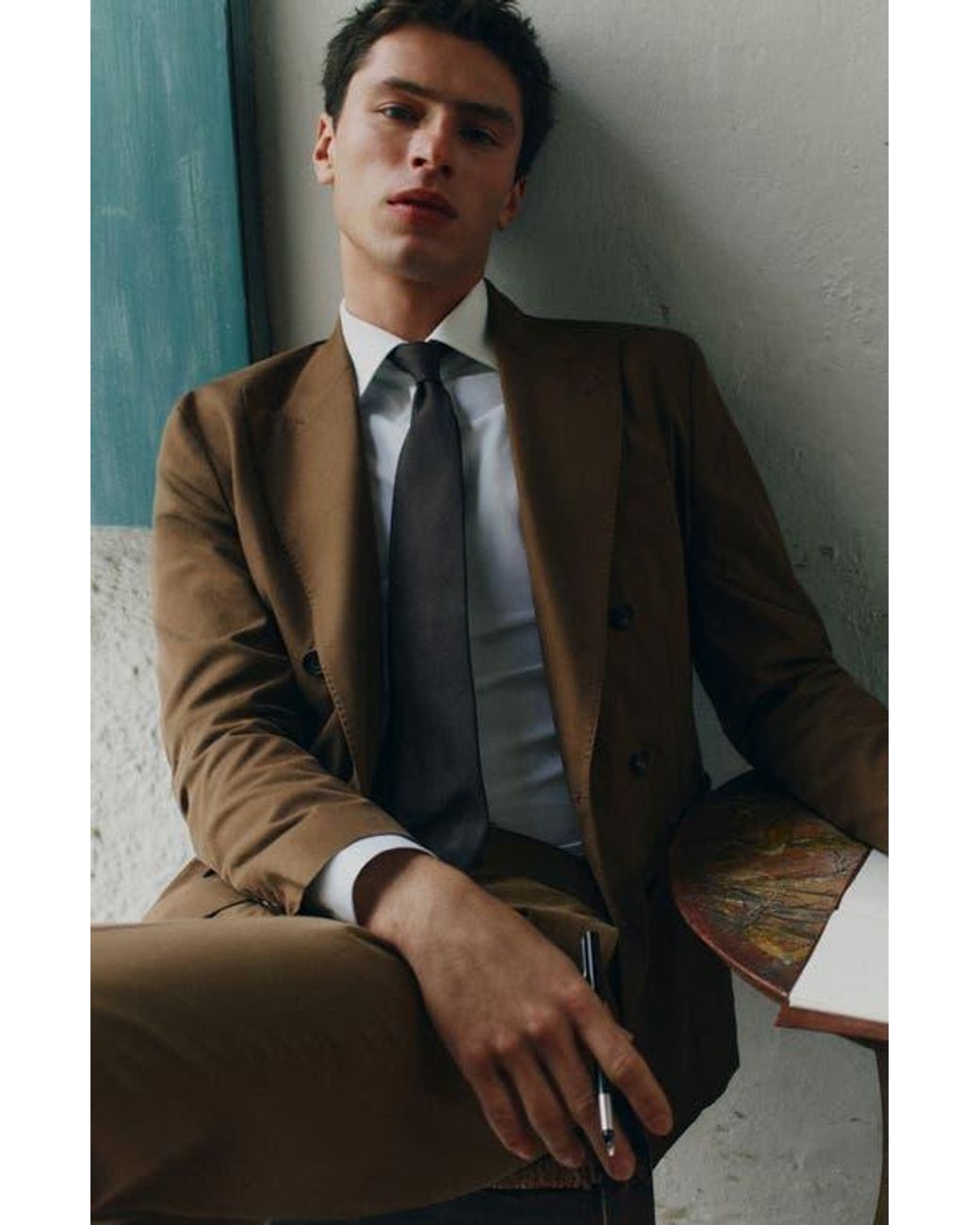 Mango Brown Double Breasted Slim Fit Jacket for men