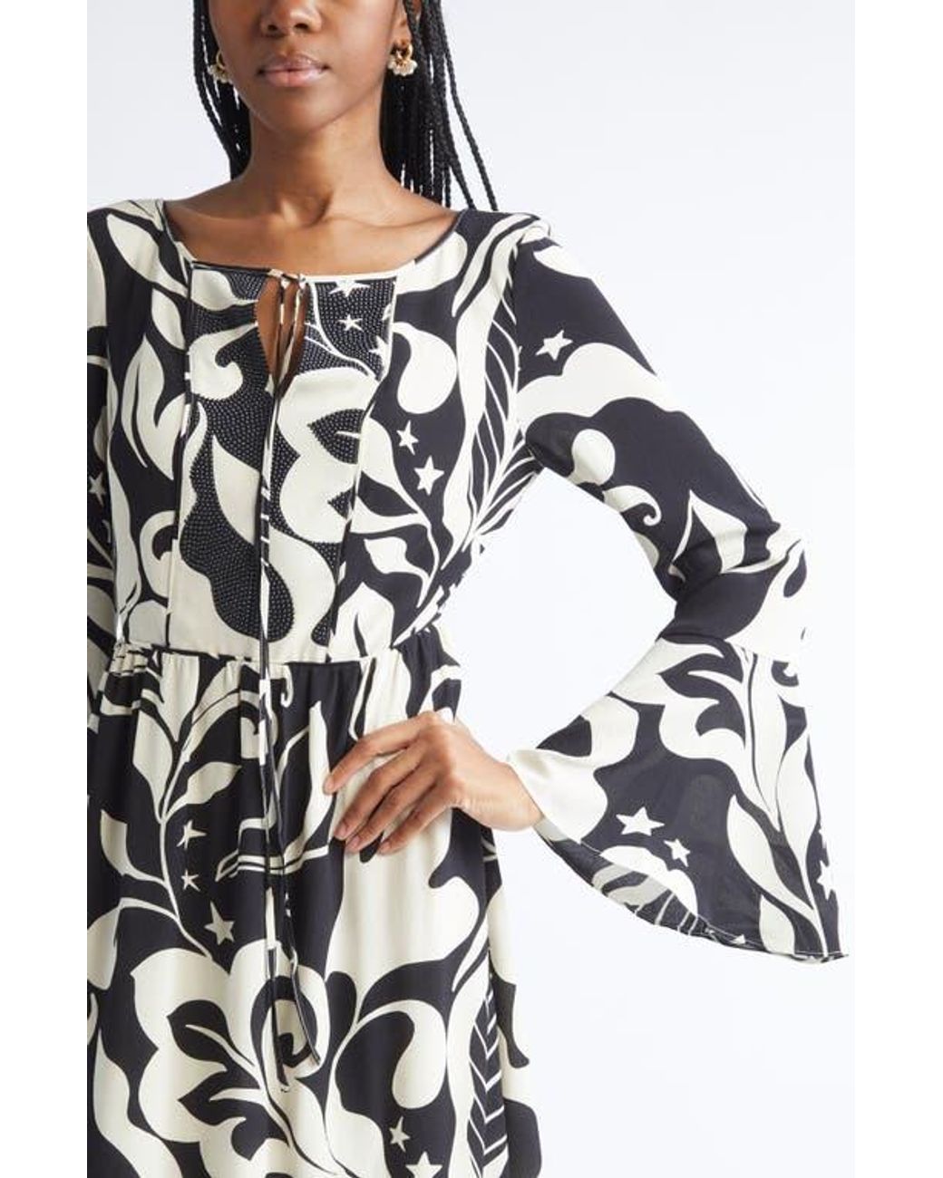 leaves print silk twill dress st. john collection Buy St. John Harlow Leaf Print Silk Maxi Dress - Ecru/black Multi At 64% Off