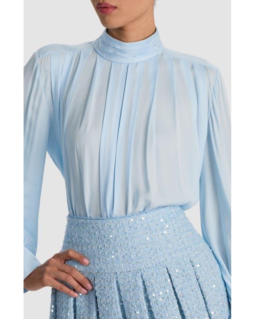 Alice + Olivia Blue Gertrude Mock Neck Top