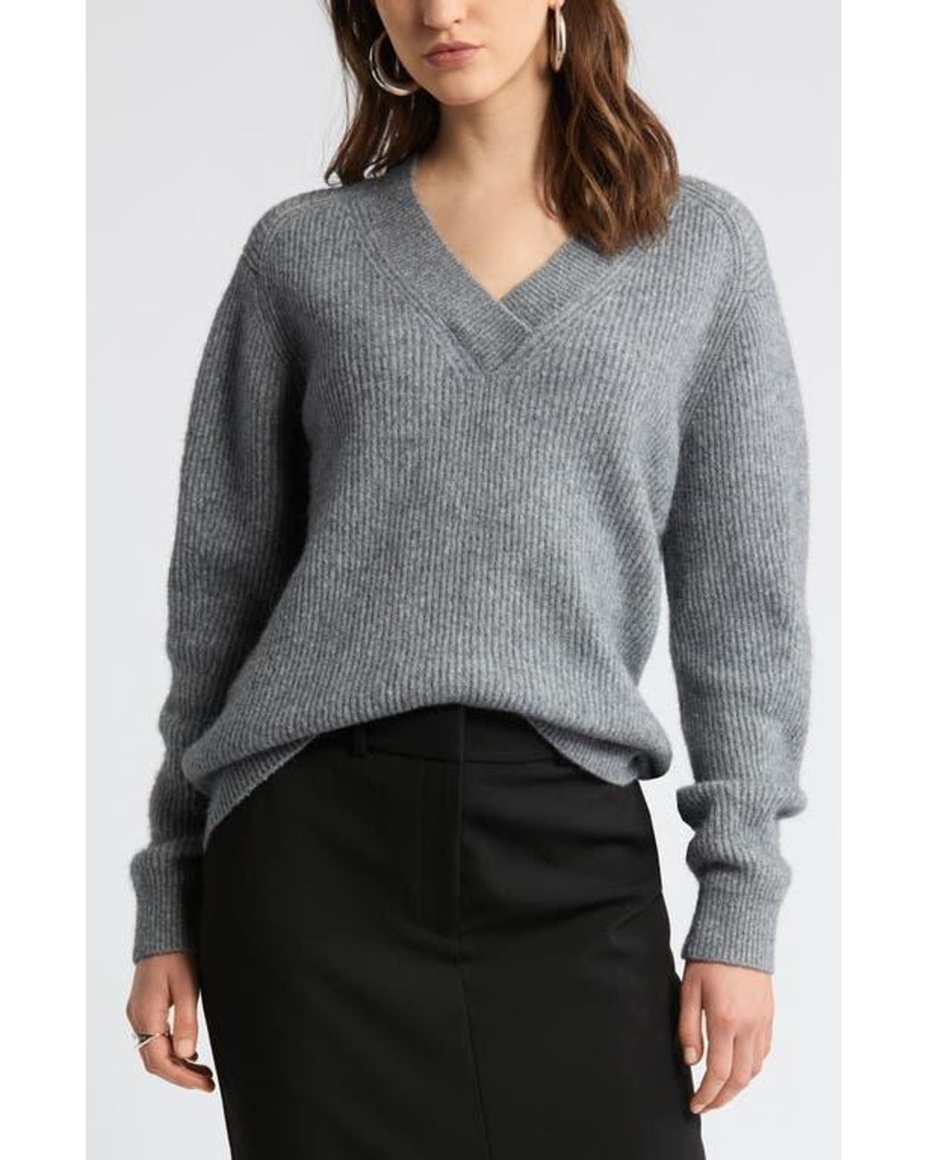 Nordstrom Rib V-Neck Sweater in Gray | Lyst