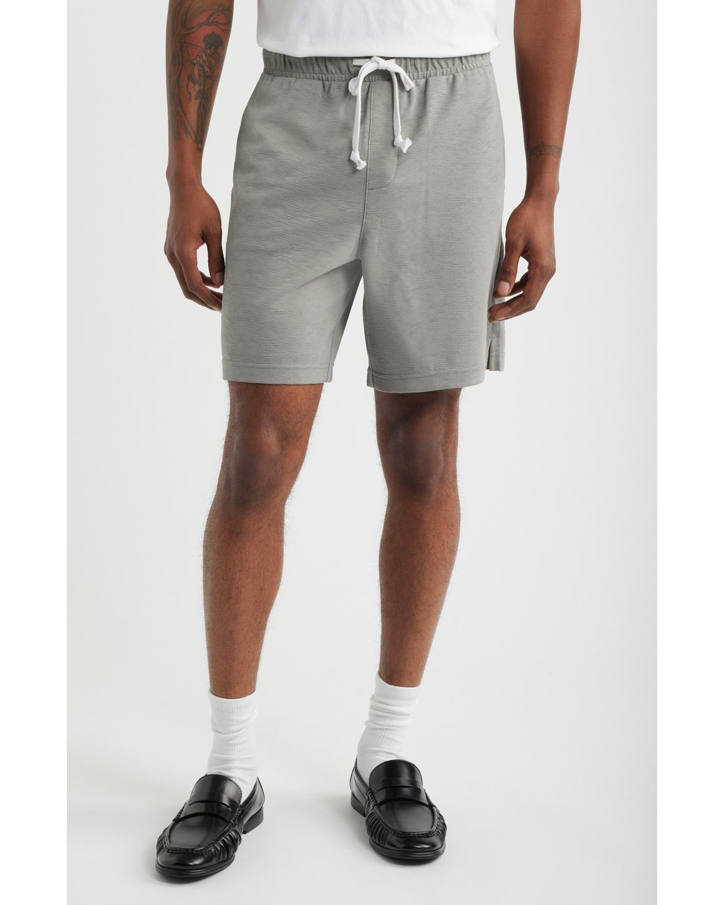 Open Edit Gray Knit Drawstring Shorts for men