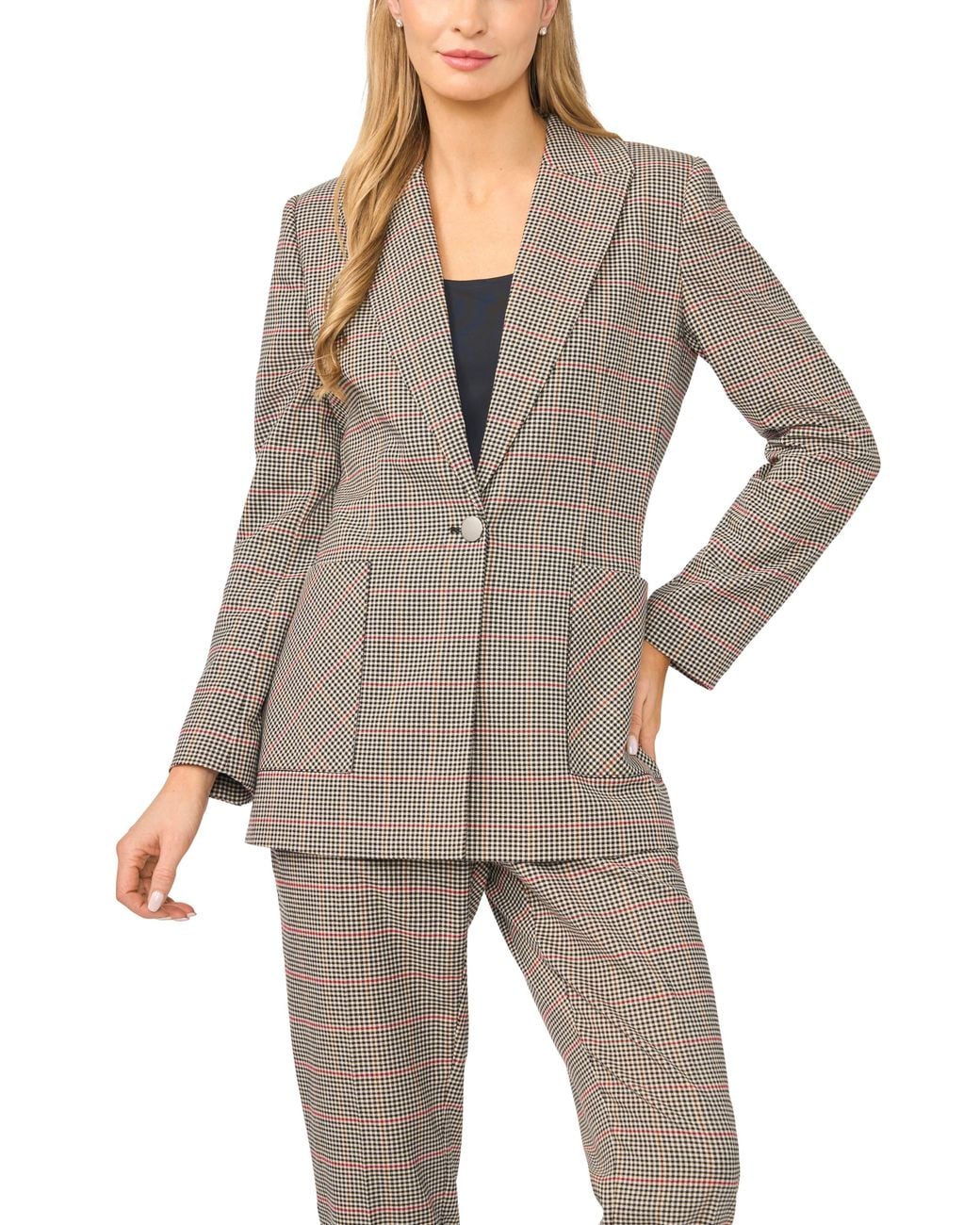Halogen® Gray Print Single Button Blazer
