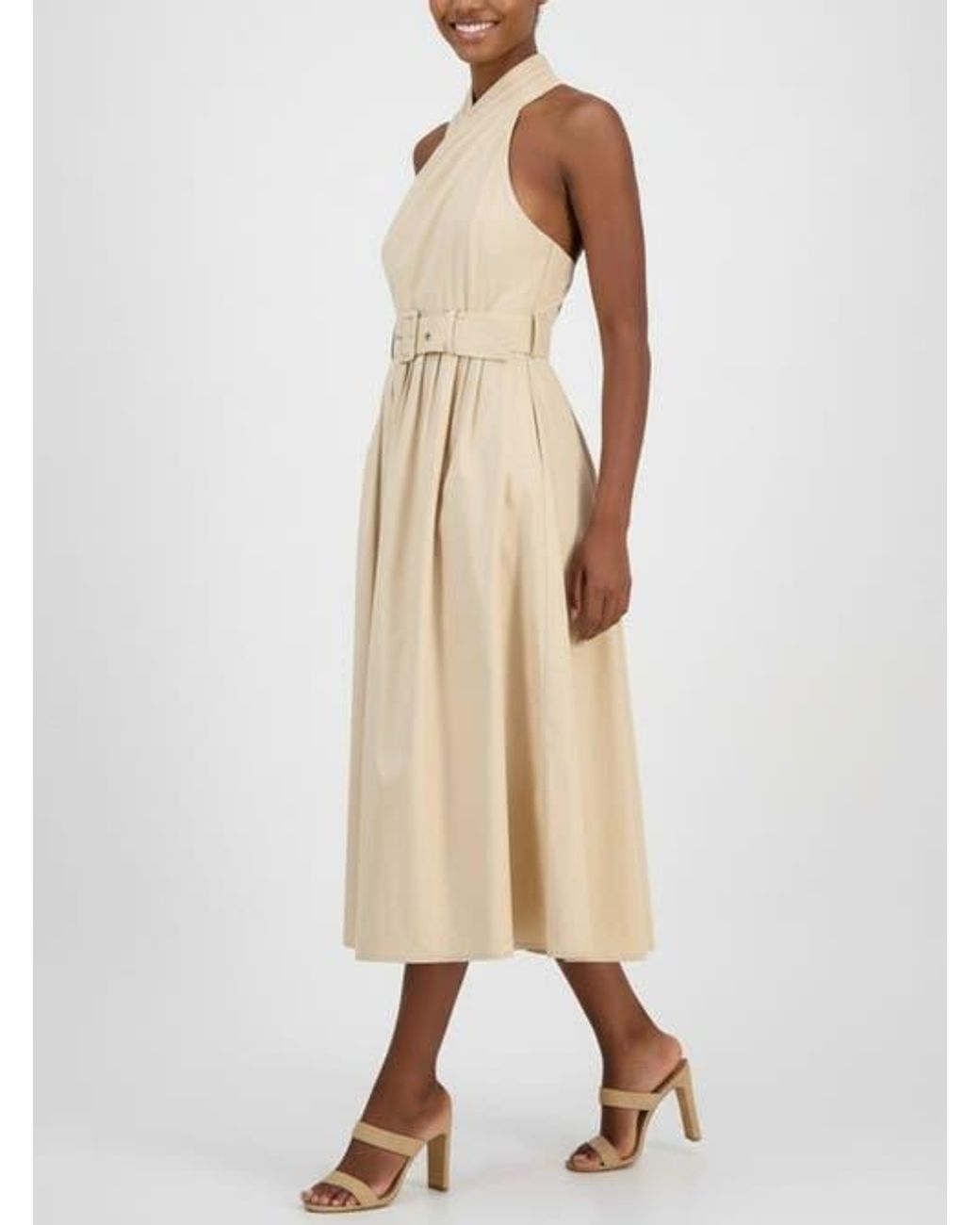 Rachel Roy Natural Tory Twist Neck Belted Midi Dress