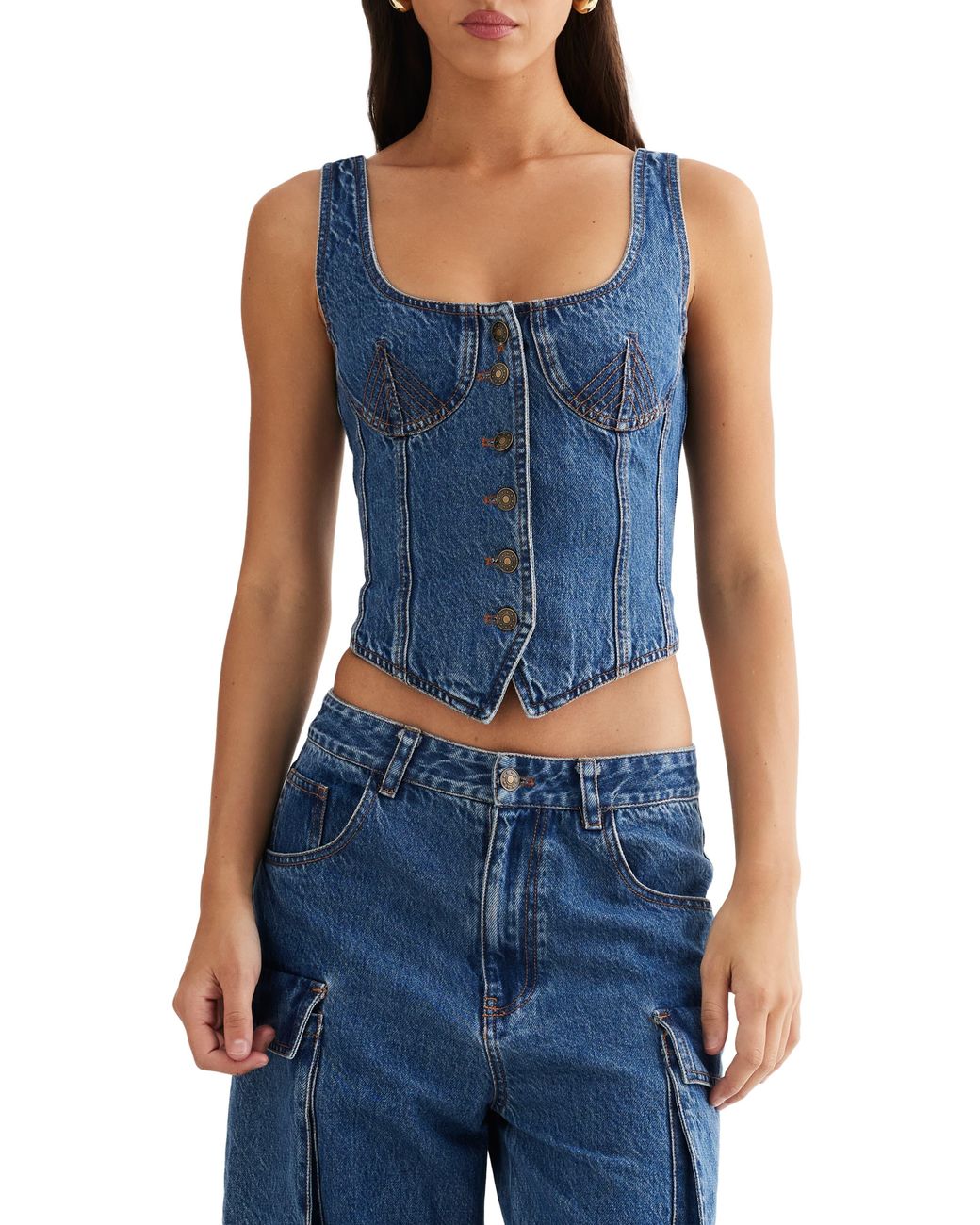 Lioness After Hours Denim Corset Top in Blue | Lyst