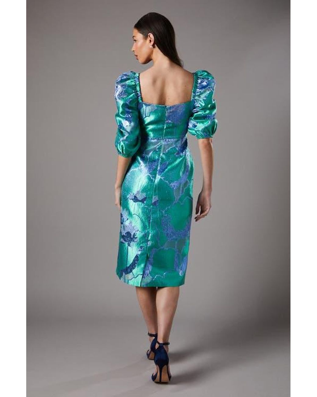 Coast Bubble Sleeve Jacquard Dress in Blue | Lyst
