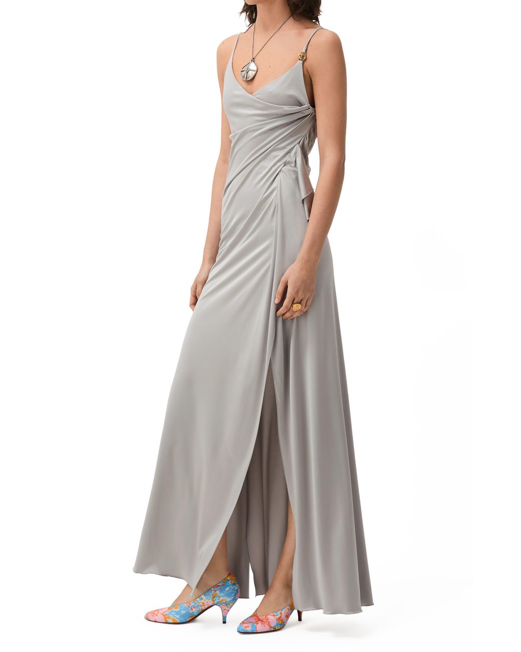 Versace Gray Liquid Jersey Draped Gown