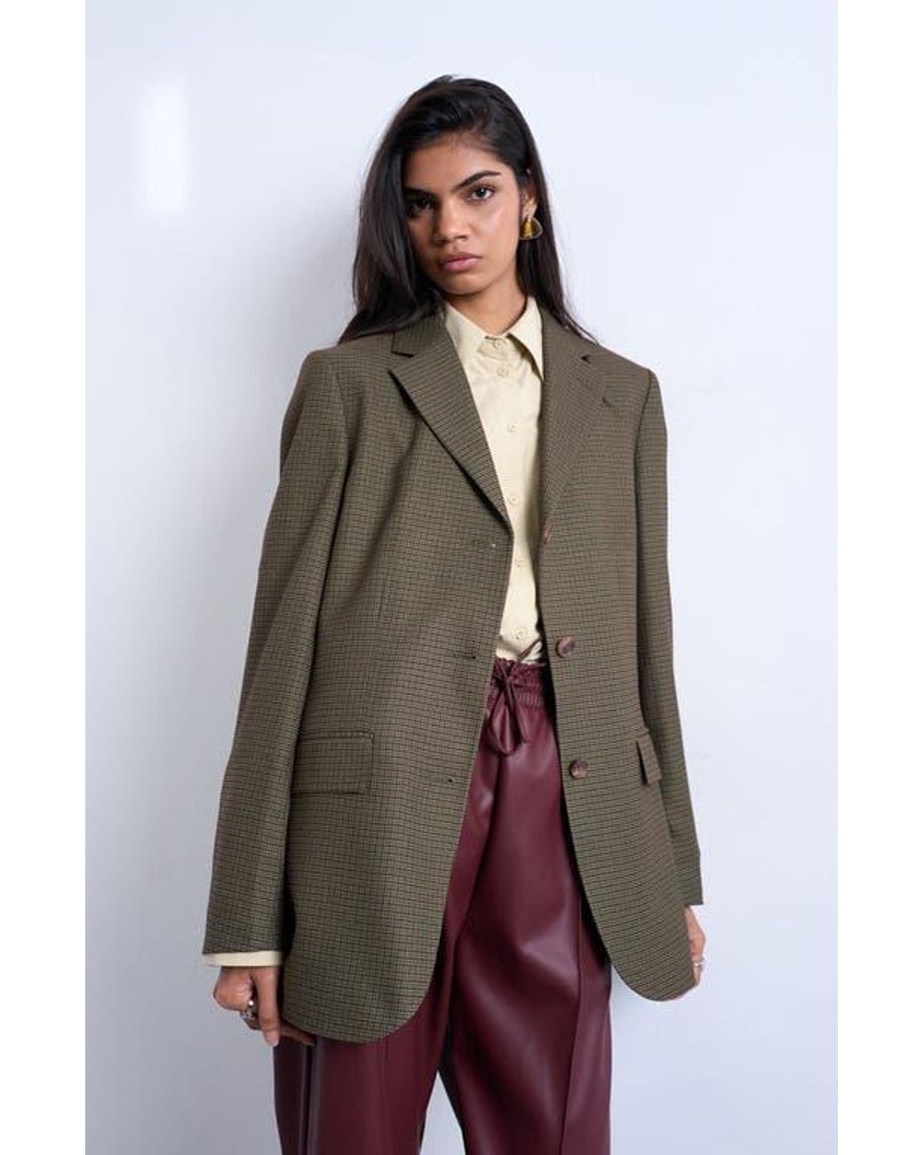 TOPSHOP Brown Oversize Houndstooth Blazer
