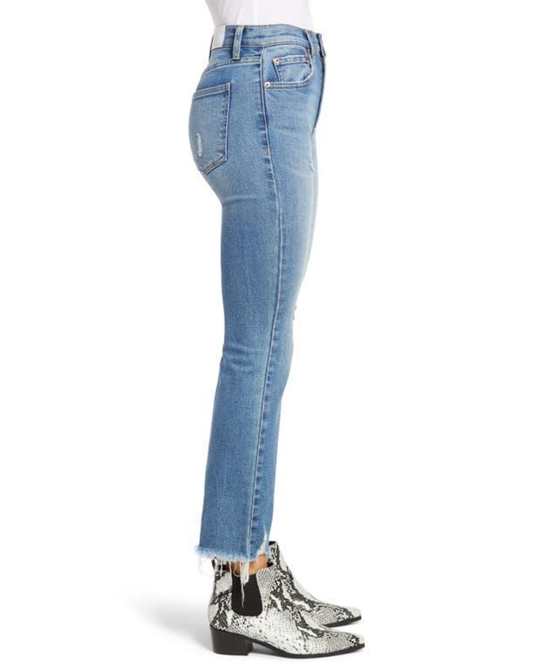 Pistola Blue Distressed High Waist Chew Hem Crop Bootcut Jeans