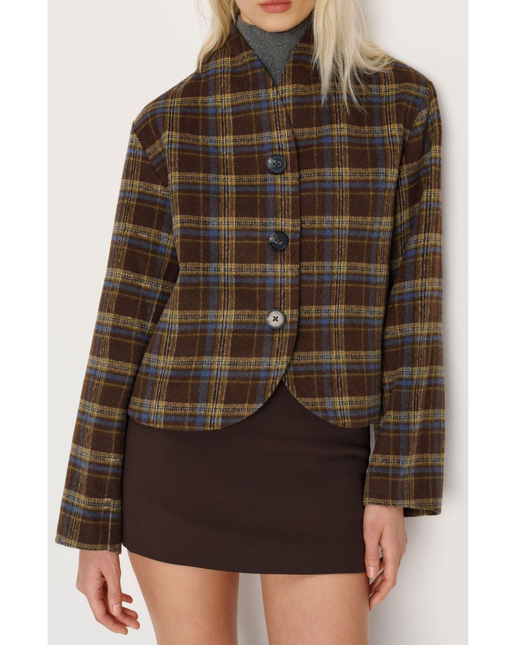 Reformation Brown Owen Plaid Jacket