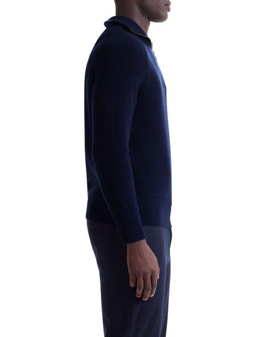 Bugatchi Blue Merino Wool & Cotton Quarter Zip Pullover for men