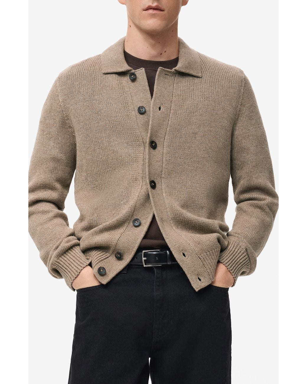 Mango Brown Wool Blend Cardigan for men