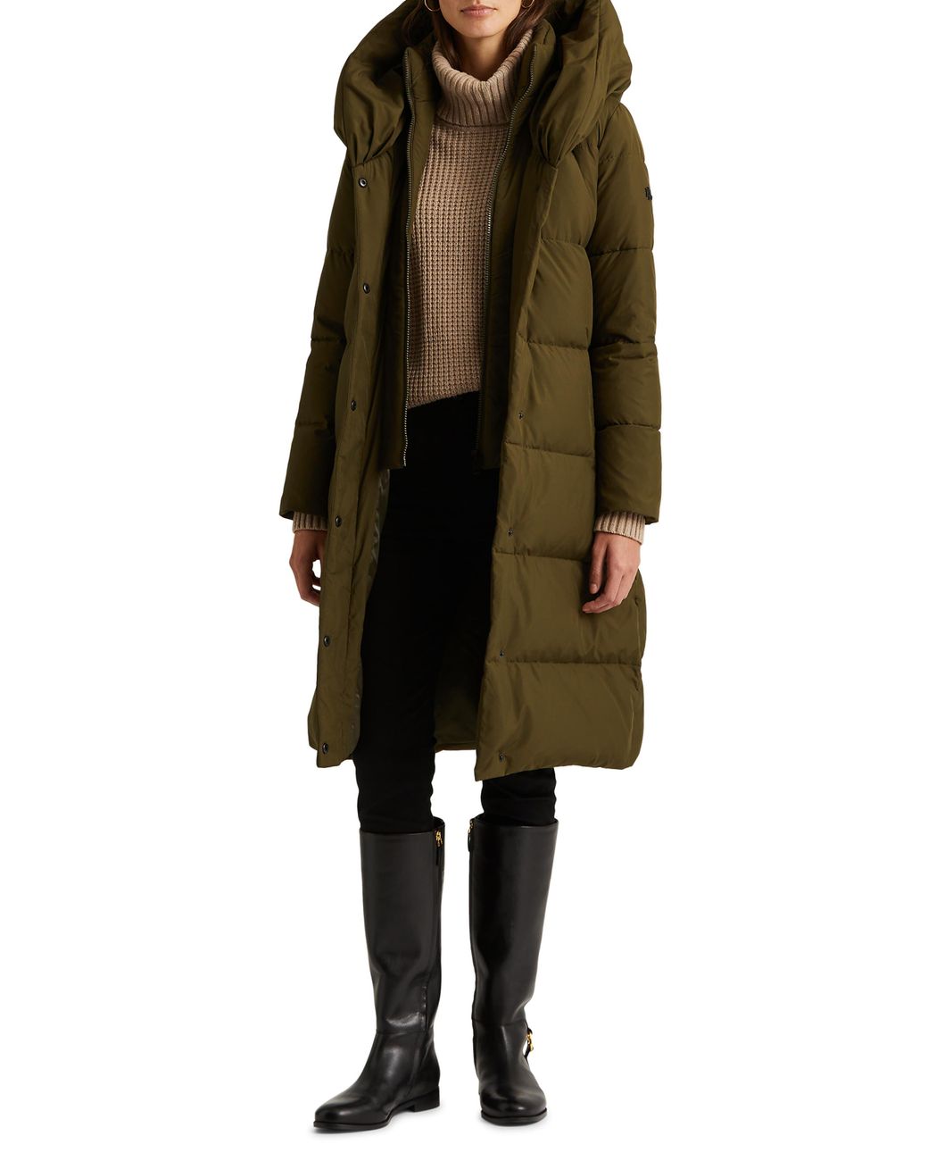 Lauren by Ralph Lauren Pillow Collar Hooded Down & Feather Puffer Coat