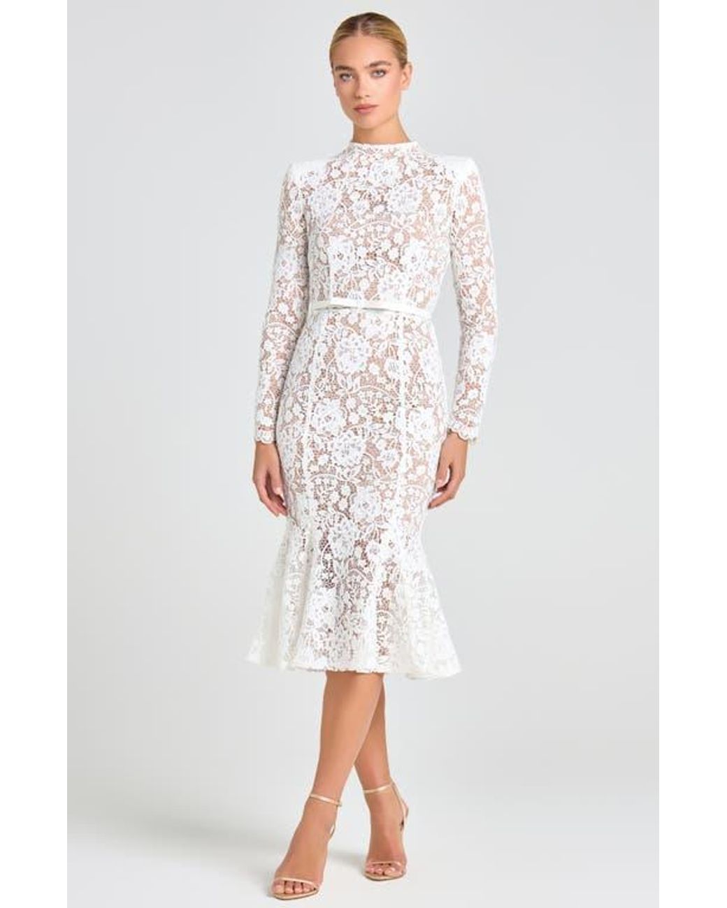 chinese dress ladies Autumn Long Sleeve Midi Dress In White – Elliatt main image 0