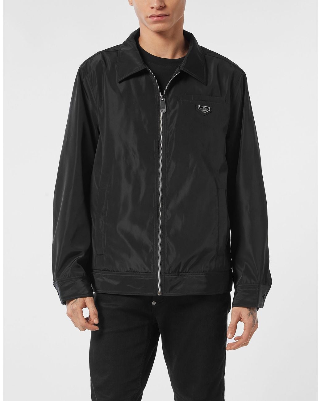 Philipp Plein Black Nylon Coster Jacket for men