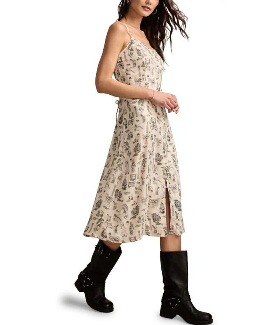 Lucky Brand Simone Allover Print A-Line Dress in Natural | Lyst