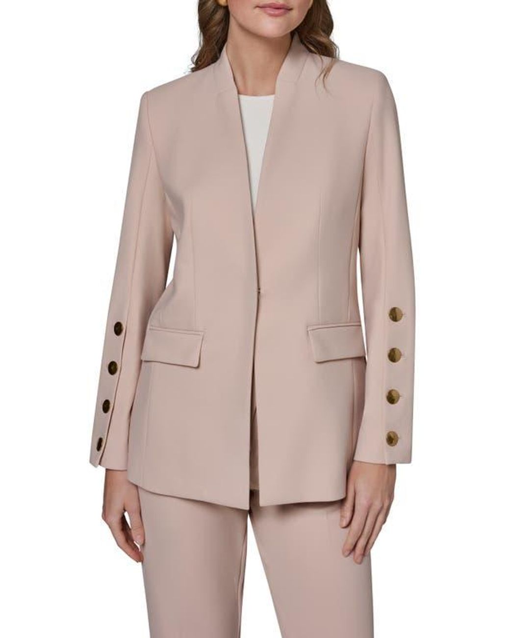 Donna Karan Pink Button Sleeve Blazer