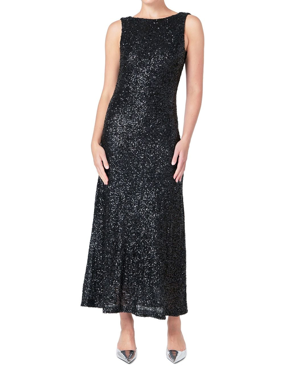 Endless Rose Black Open Back Sequin Maxi Dress