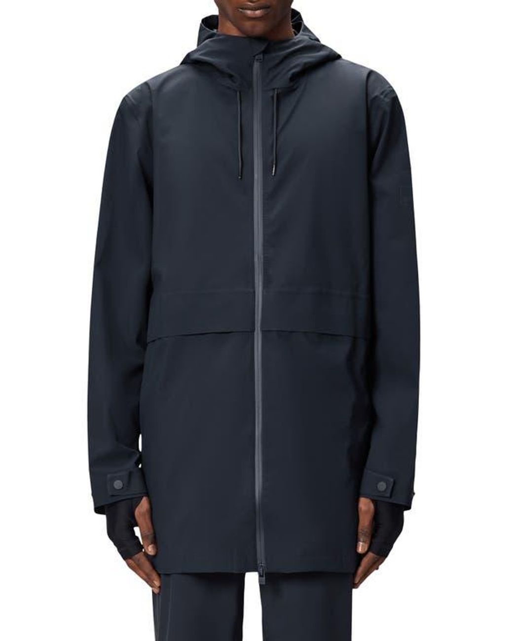 Rains Blue Suva Hardshell Hooded Long Rain Jacket for men
