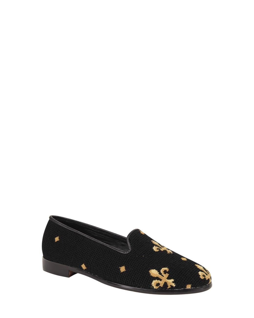 PAIGE Black Needlepoint Fleur De Lis Flat
