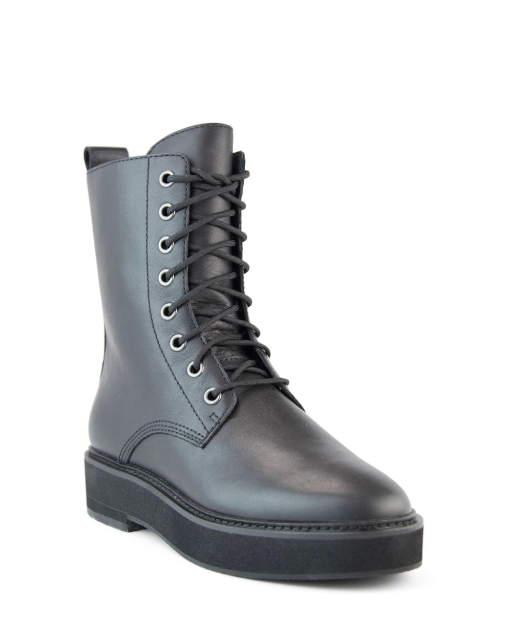 Eileen Fisher Nelly Leather Combat Boot in Black | Lyst