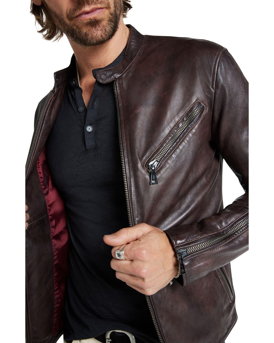 John Varvatos Conner Leather Racer Jacket in Black for Men | Lyst