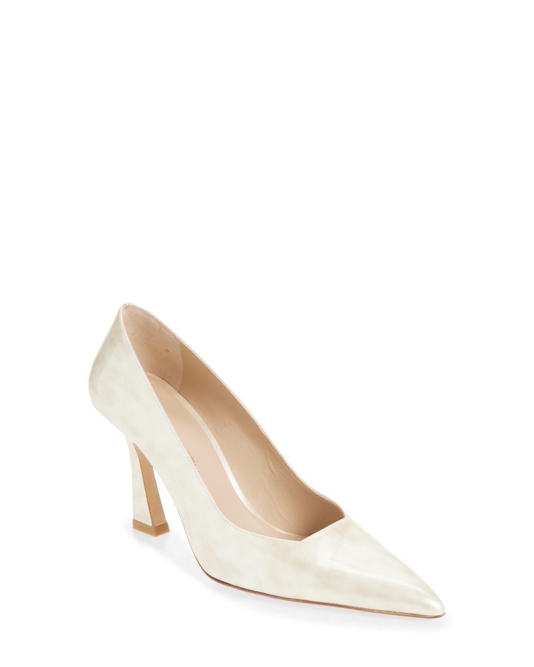 Stuart Weitzman Natural Vinnie 85 Patent Leather Pointed Toe Pump