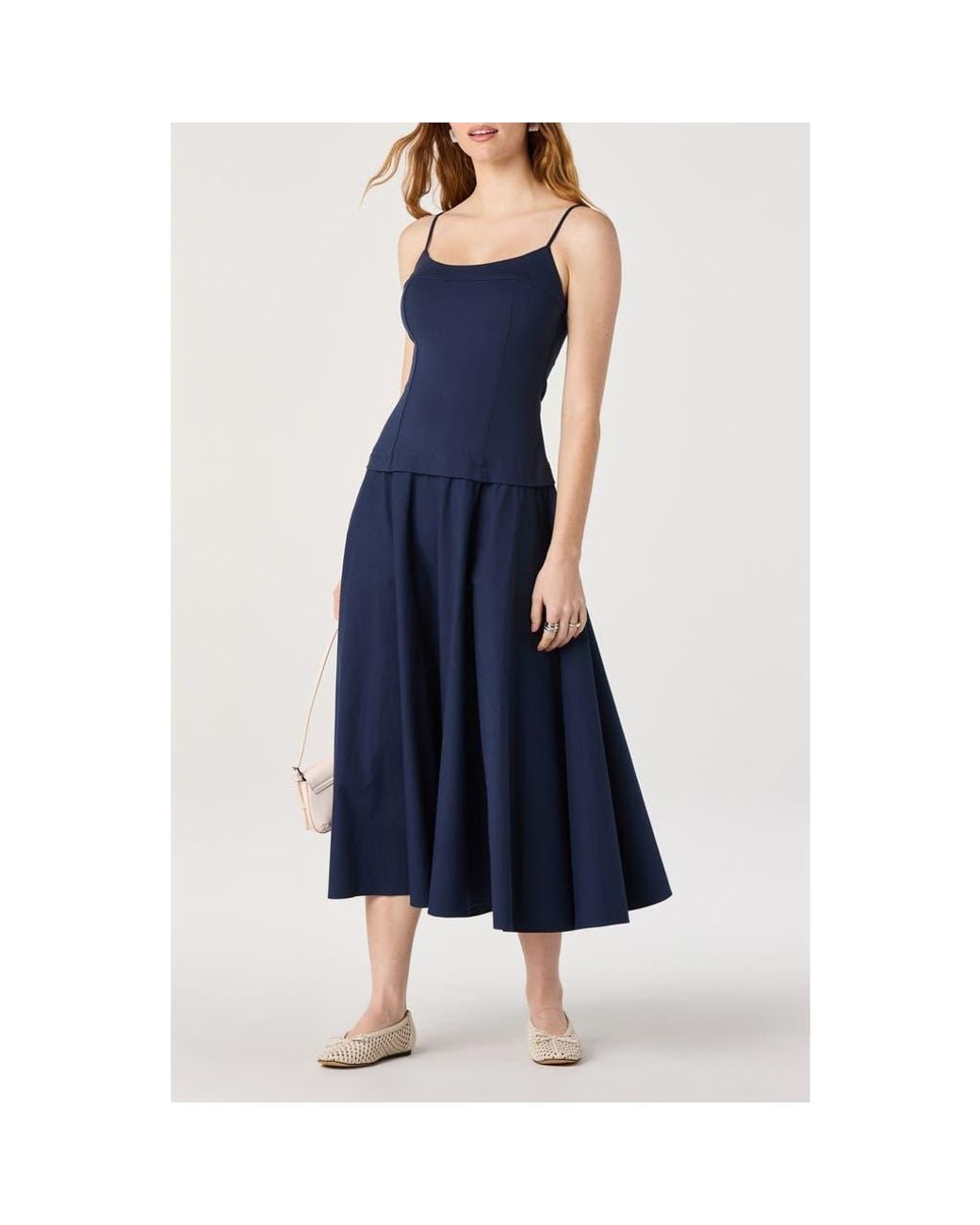 Astr Cierra Mixed Media Fit & Flare Midi Dress in Blue | Lyst