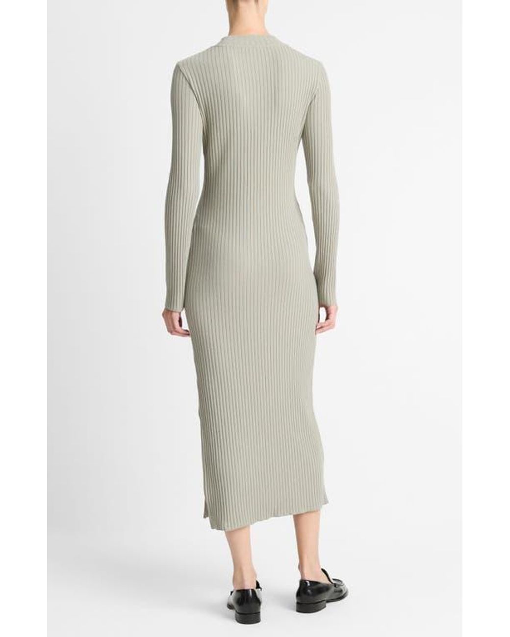 open lace back dress ZESICA Long Sleeve Mock Neck Ribbed Knit Slit Midi Dress – zesica