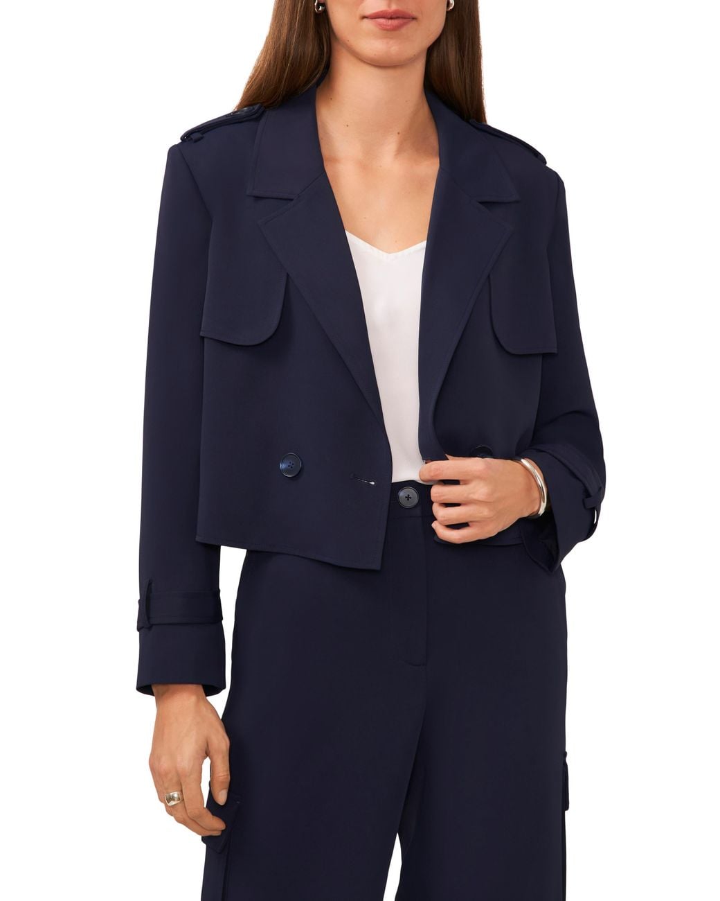 Halogen® Blue Crop Trench Jacket